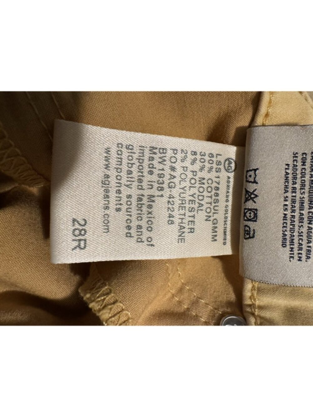 AG Adriano Goldschmied The Abbey Ankle Mid Rise Jeans Yellow Mustard Size 28R - Picture 6 of 8